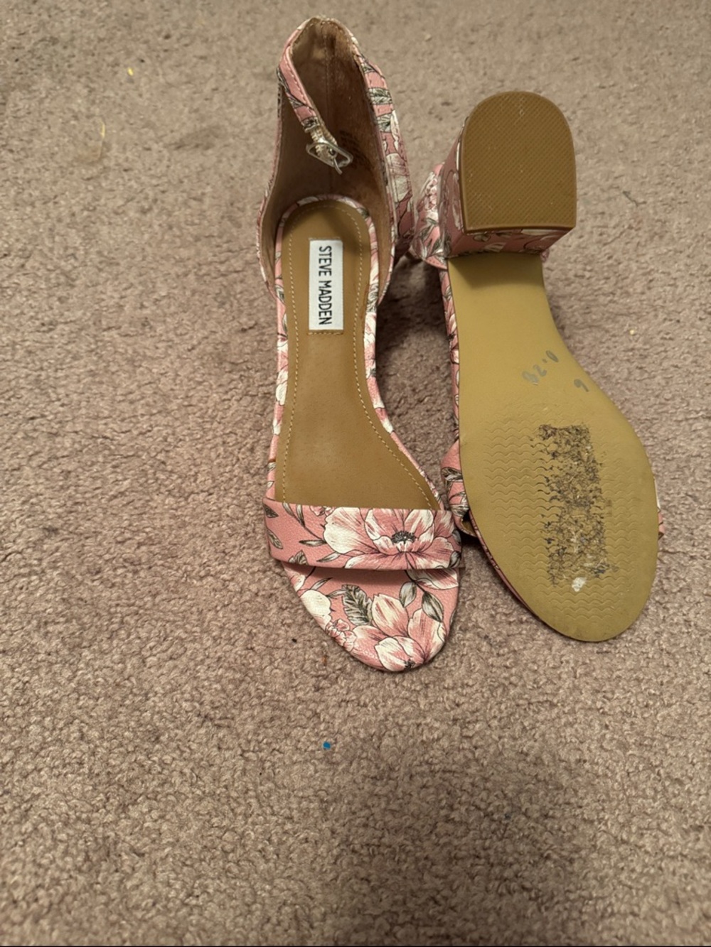 Steve Madden Pink Floral Ankle-Strap Block Heel Sandals